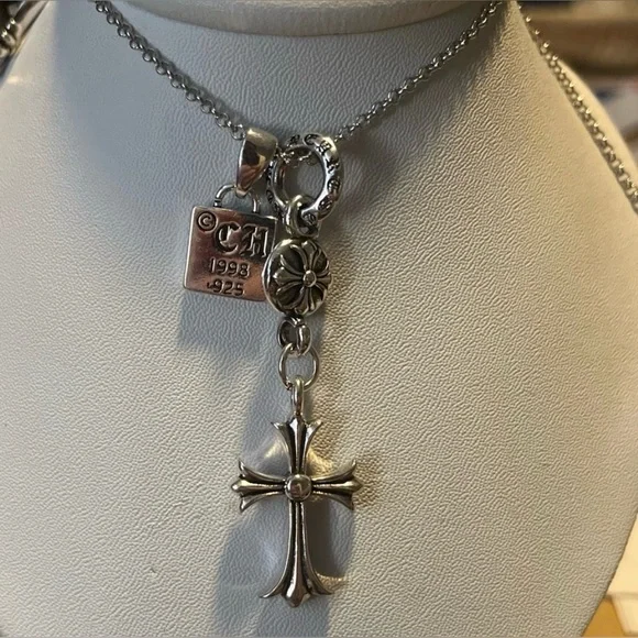 Chrome Hearts CH Silver Triple Cross Rosary Style Necklace Gothic Cross Pendants - Picture 2 of 14